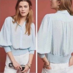 Anthropologie Sky Blue Puff Sleeve Blouse